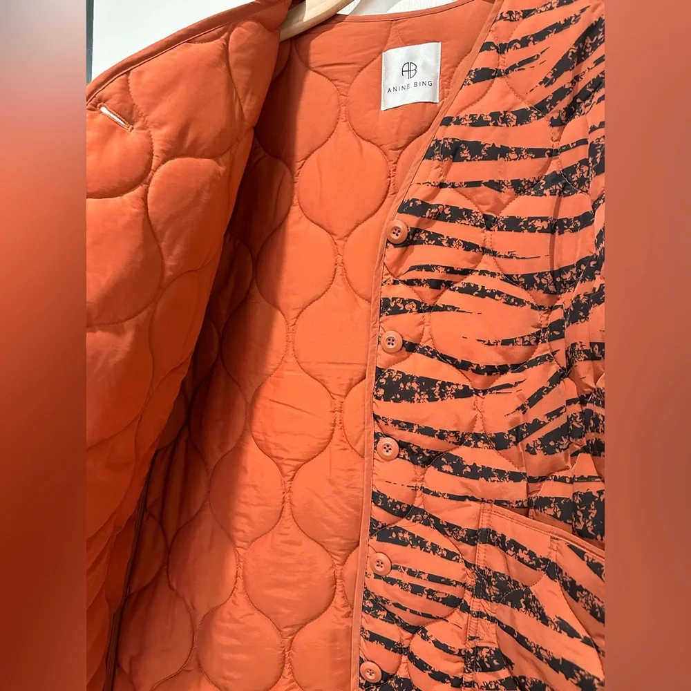 Anine Bing Quilted Tiger Print Jacket in Rust - Picture 4 of 12